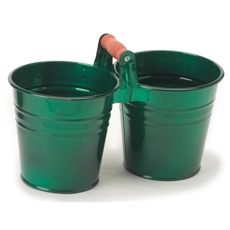 Next2Nature Enameled Galvanized 2 Planter Unit with Wood Handle, Glazed Green NE2588623